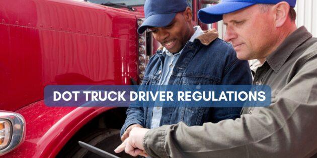 Two truck drivers discussing the DOT Truck Driver regulations